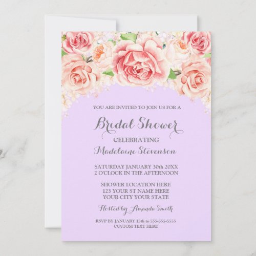 Pink Watercolor Floral Lavender Bridal Shower Invitation