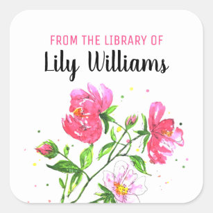 Pink Watercolor Floral  Library   Bookplate