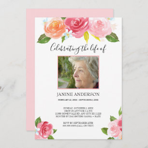 Pink watercolor floral Life celebration photo Invitation