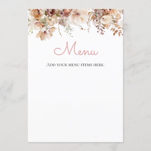 Pink Watercolor Floral Menu