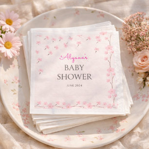 Pink Watercolor Floral Minimal Baby Shower Napkins