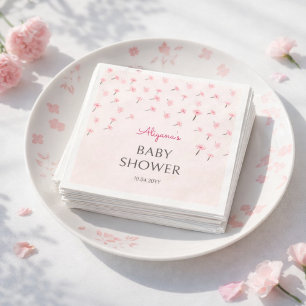 Pink Watercolor Floral Minimal Baby Shower Napkins