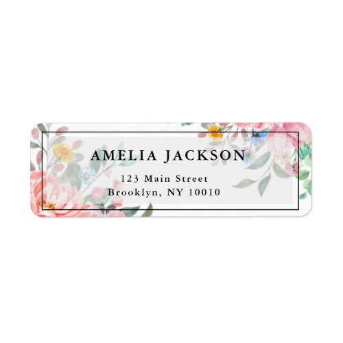 Pink Watercolor Floral Modern Return Address Label