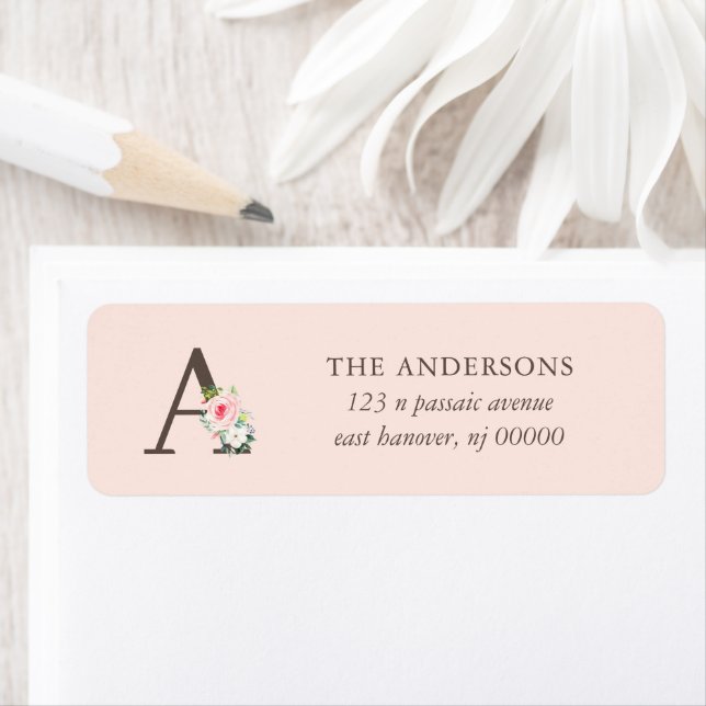 Pink Watercolor Floral Monogram Label (Insitu)