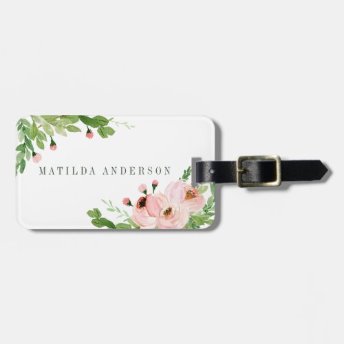 Pink watercolor floral Mrs Luggage Tag