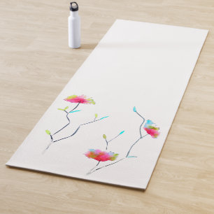 Pink watercolor floral name vibrant energetic art yoga mat