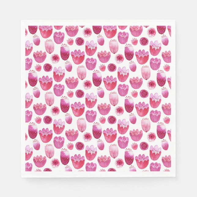 Pink Watercolor Floral Napkins (Front)
