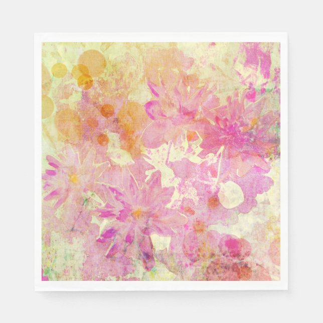 Pink Watercolor Floral Napkins (Front)