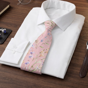 Pink Watercolor Floral Neck Tie