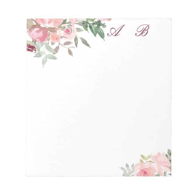 Pink watercolor floral notepad (Front)