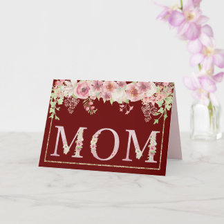 Pink Watercolor Floral on Cranberry Mother's Day Card