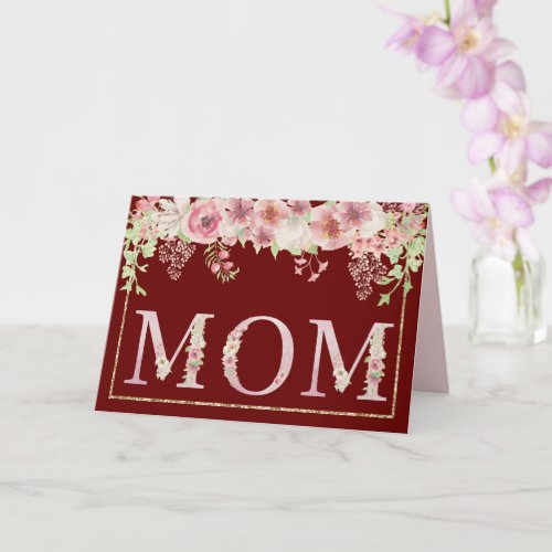 Pink Watercolor Floral on Cranberry Mothers Day Card