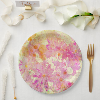 Pink Watercolor Floral Paper Plates