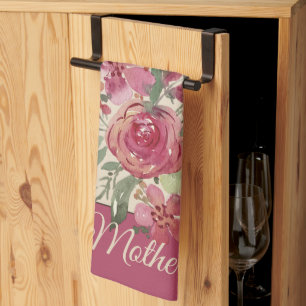 Pink watercolor floral parchment customizable kitchen towel