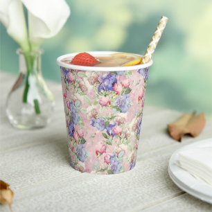 Pink Watercolor Floral Pastel Paper Cups