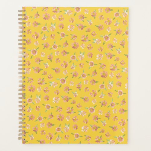 Pink Watercolor Floral Pattern Bright Yellow Planner