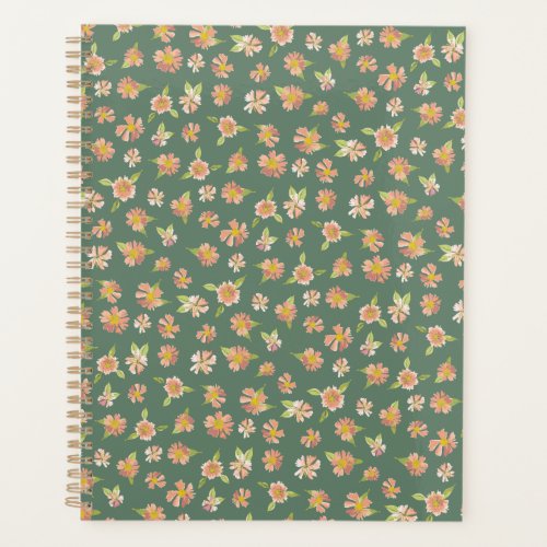 Pink Watercolor Floral Pattern Dark Green Planner