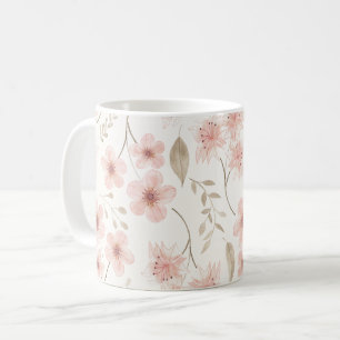 Pink Watercolor Floral Pattern Pretty Plants Coffee Mug