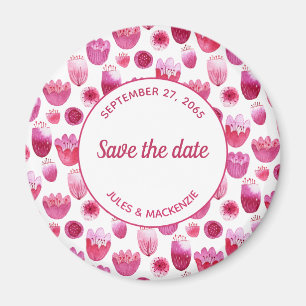 Pink Watercolor Floral Pattern Save the Date Magnet