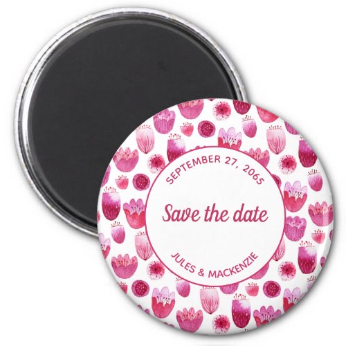Pink Watercolor Floral Pattern Save the Date Magnet