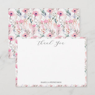 Pink Watercolor Floral Pattern Thank You Card