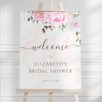 Pink Watercolor Floral Peony Bridal Shower Welcome