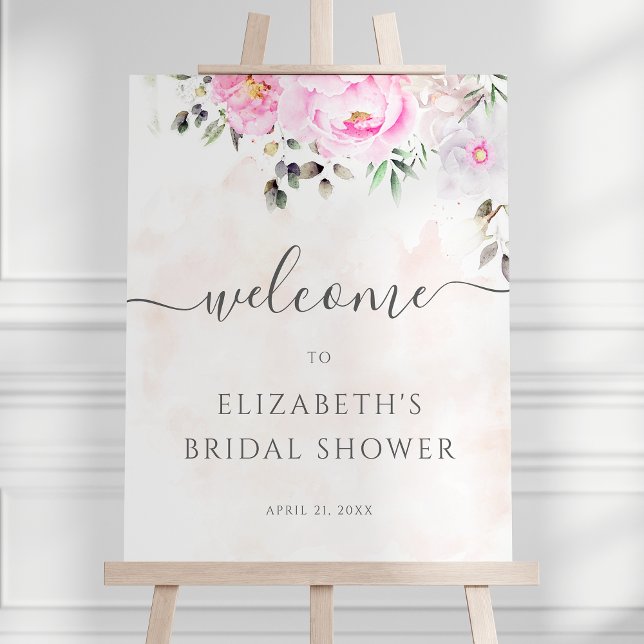 Pink Watercolor Floral Peony Bridal Shower Welcome Foam Board (Creator Uploaded)