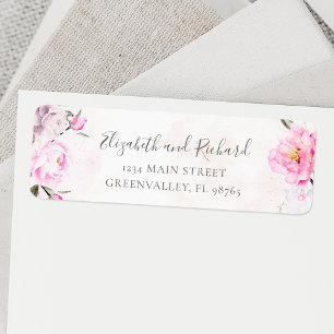 Pink Watercolor Floral Peony Elegant Address Label