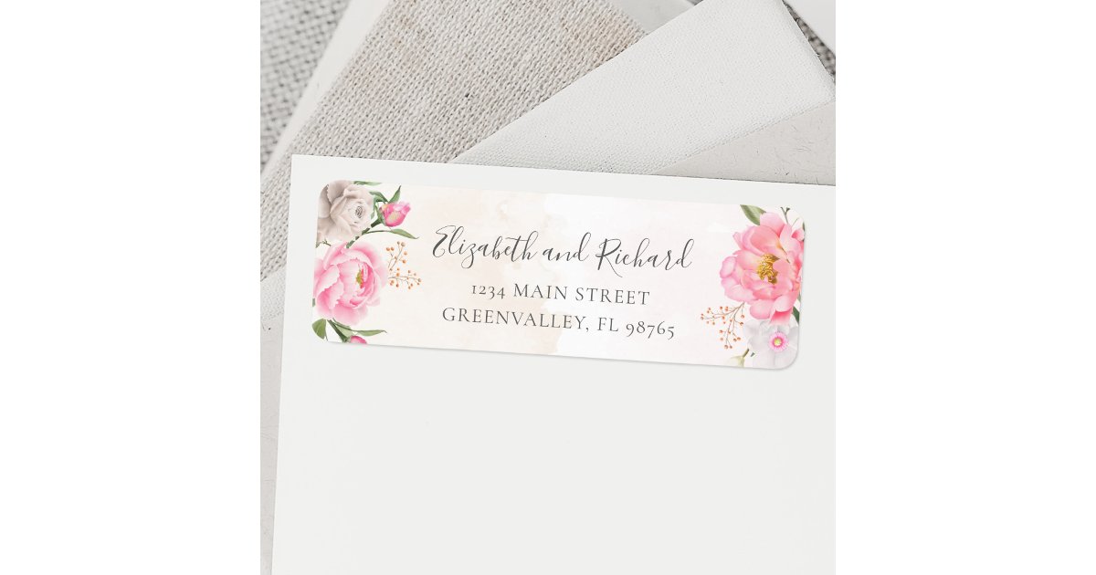 Pink Watercolor Floral Peony Elegant Address Label | Zazzle