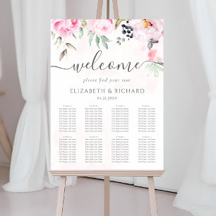 Pink Watercolor Floral Peony Wedding Seating Chart Foam Board