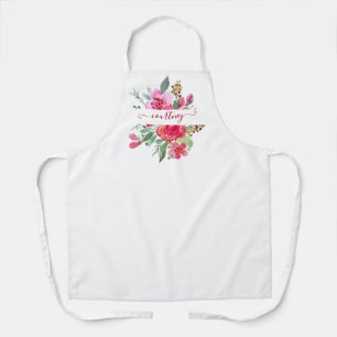 Pink watercolor floral personalized   apron