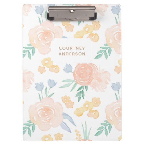 Pink Watercolor Floral Personalized Clipboard