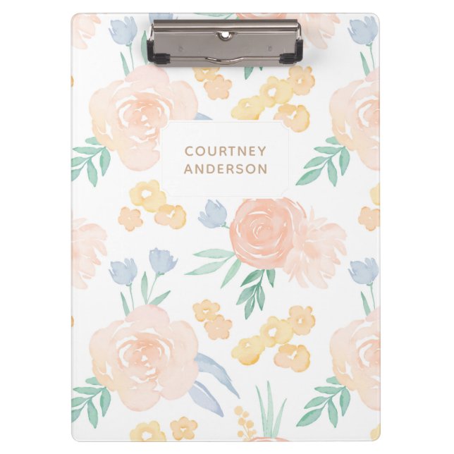 Pink Watercolor Floral Personalized Clipboard (Front)