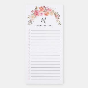 Pink Watercolor Floral Personalized Lined List Magnetic Notepad