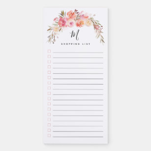 Pink Watercolor Floral Personalized Lined List Magnetic Notepad