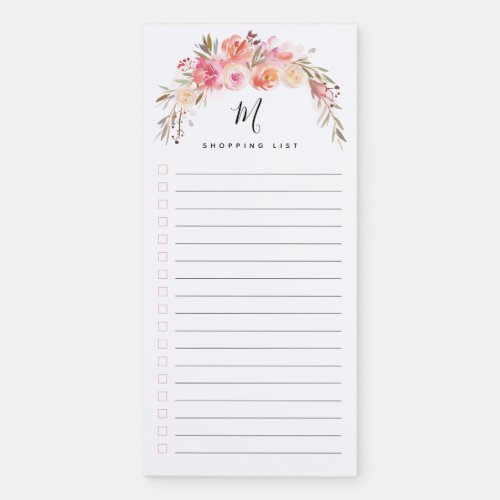 Pink Watercolor Floral Personalized Lined List Magnetic Notepad