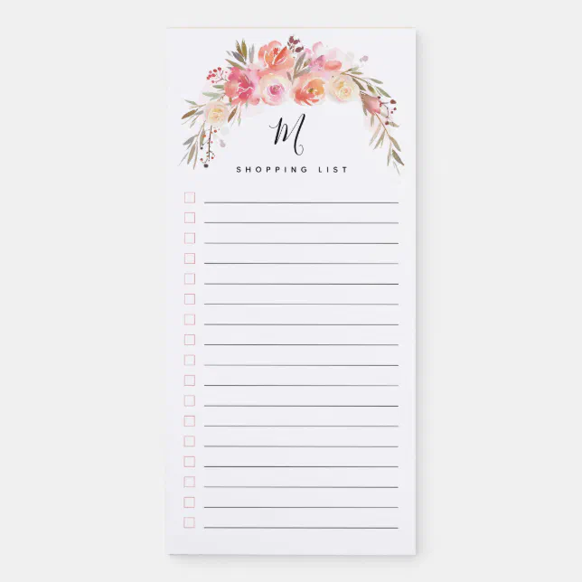 Pink Watercolor Floral Personalized Lined List Magnetic Notepad | Zazzle