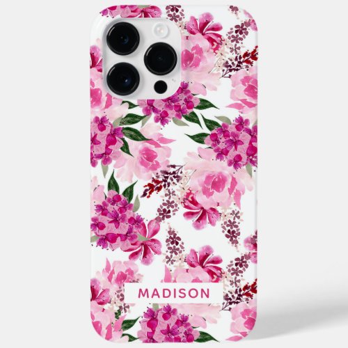 Pink Watercolor Floral Personalized Name Girly Case_Mate iPhone 14 Pro Max Case