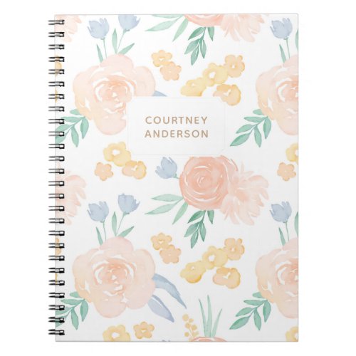 Pink Watercolor Floral Personalized Notebook