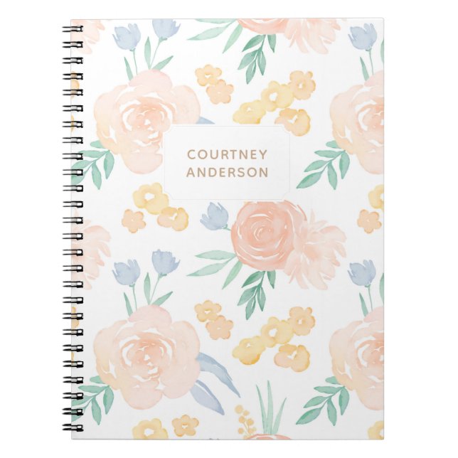 Pink Watercolor Floral Personalized Notebook (Front)