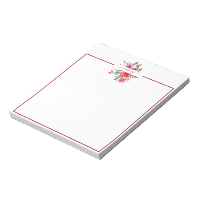 Pink watercolor floral personalized   notepad (Rotated)