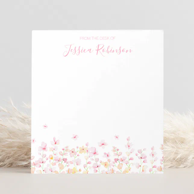 Pink Watercolor Floral Personalized Notepad | Zazzle