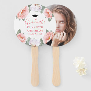 Pink Watercolor Floral Photo Class of Graduation Hand Fan