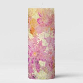 Pink Watercolor Floral Pillar Candle
