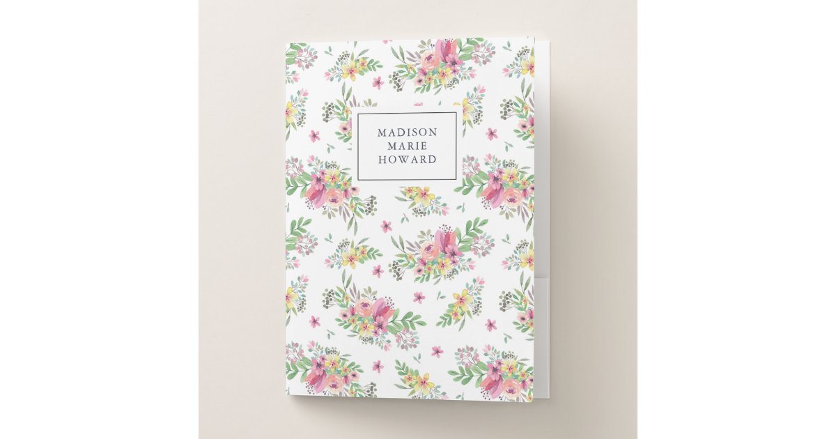 Pink Watercolor Floral Pocket Folder | Zazzle