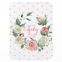 Pink Watercolor Floral Polka Dots Girl Nursery Baby Blanket Pink Watercolor Floral Polka Dots Girl Nursery Baby Blanket