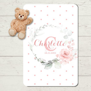 Pink Watercolor Floral Polka Dots Girl Nursery Baby Blanket