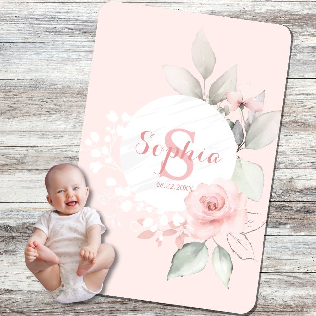 Pink Watercolor Floral Polka Dots Girl Nursery Baby Blanket (Creator Uploaded)