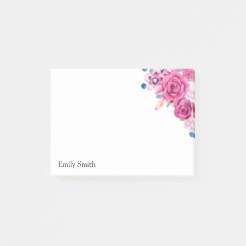 Pink Watercolor Floral Post_it Notes