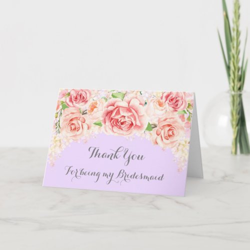 Pink Watercolor Floral Purple Thank You Bridesmaid